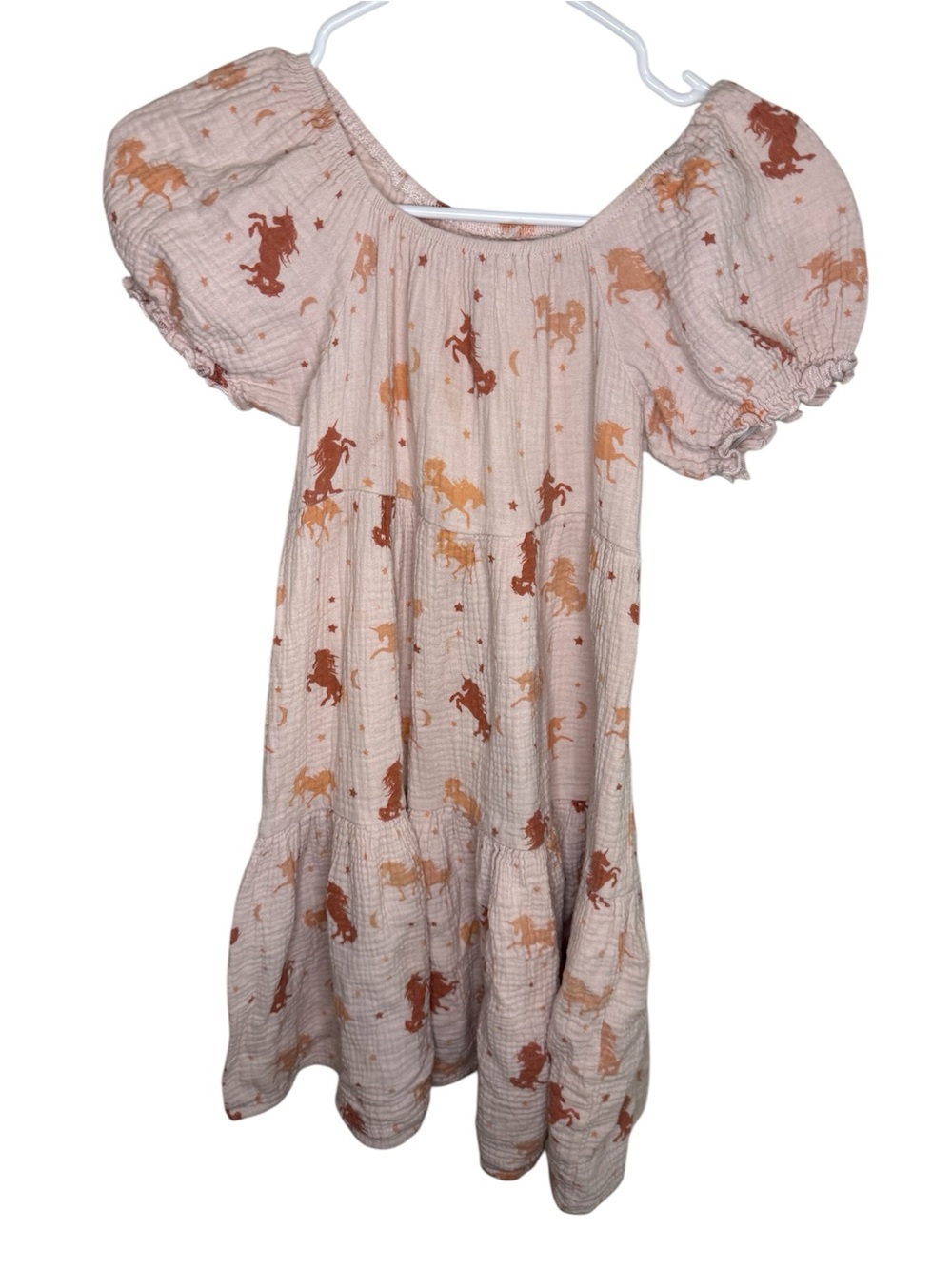 Dot Dot Smile Pink Unicorn Gauze Tiered Puff Sleeve Dress Size 8/10